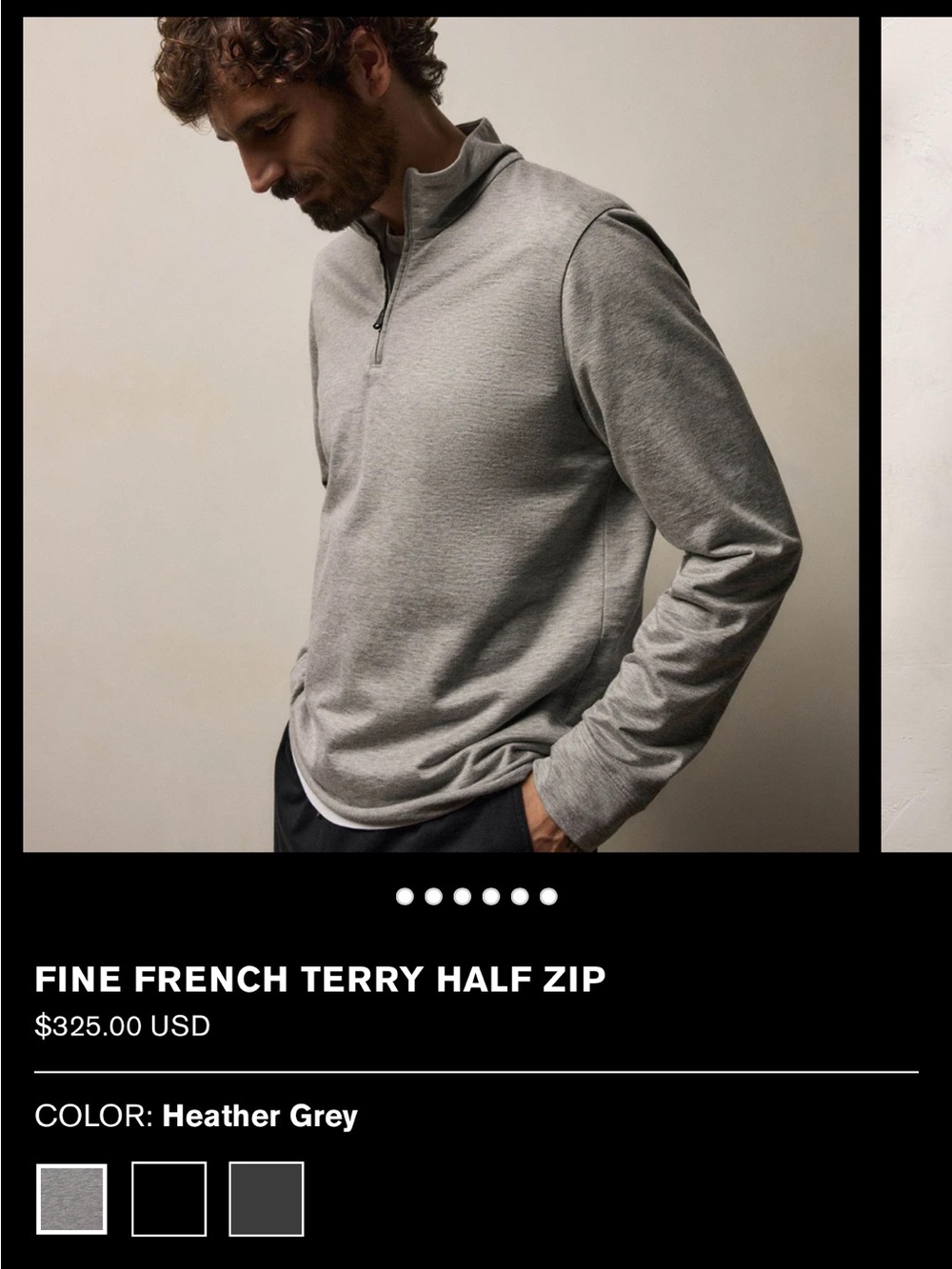 Fine French Terry Half Zip Sweater - Heather Grey Linen Blend S